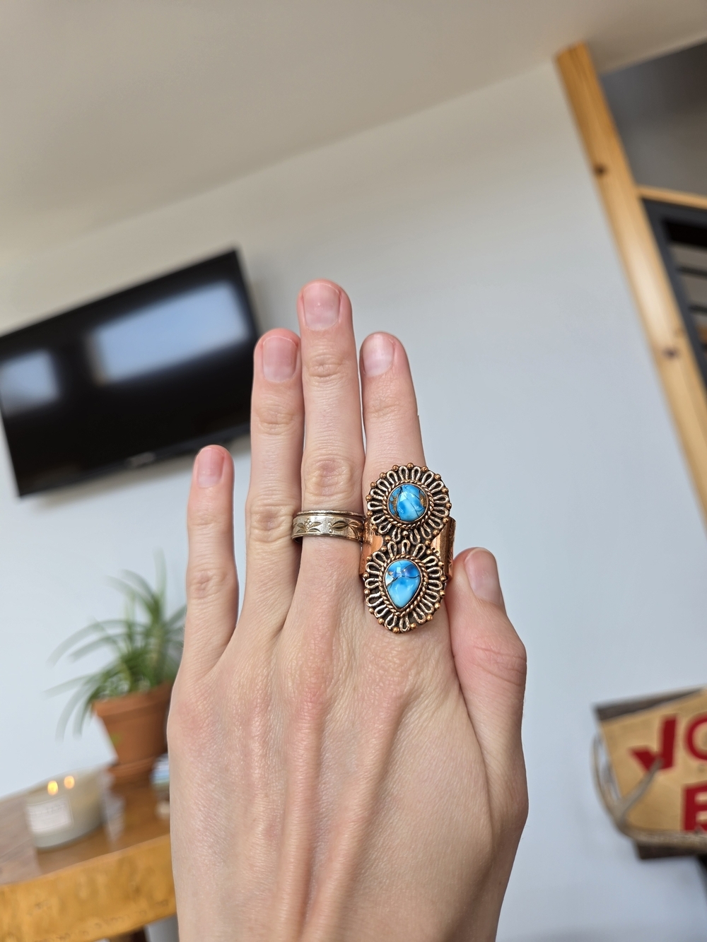 Blue Dahlia Turquoise Copper Ring 135